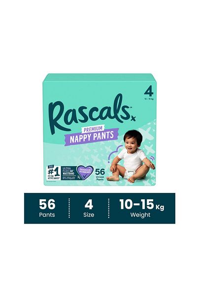 Rascals Training Diaper Pants- Size 4, 10-15 kg, 56 Count