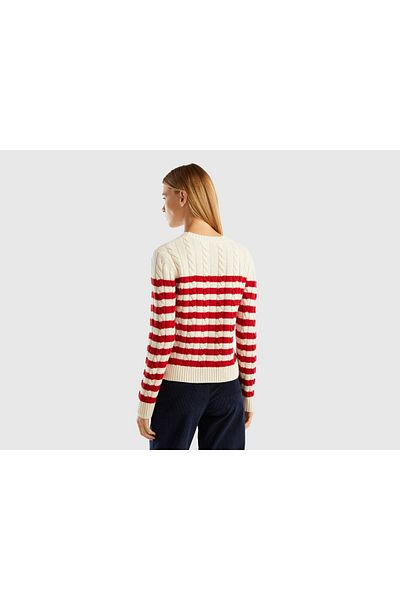 United Colors of Benetton Women's Long Sleeve Striped Wool Sweater