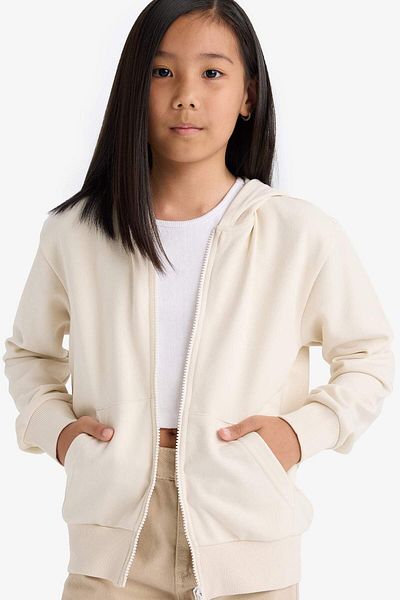 DeFacto Girl's Basic Plain Hooded Zippered Sweatshirt C8110A825Au