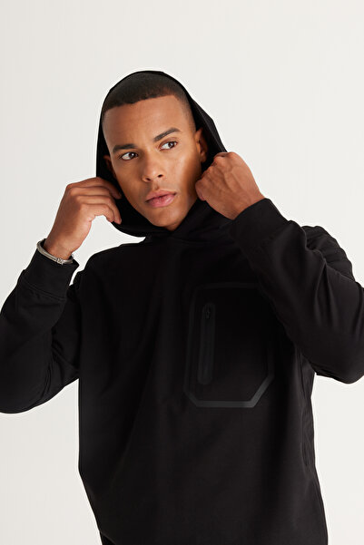 AC&Co / Altınyıldız Classics Ανδρικό φούτερ από βαμβάκι με κουκούλα κανονικής κοπής, μαύρη κανονική εφαρμογή