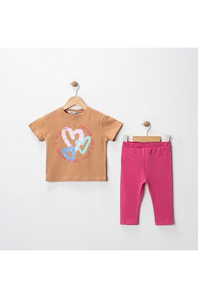 MK Mukko Kids Girls' Heart Printed Basic Seasonal/Summer Leggings T-Shirt Bottom Top Set