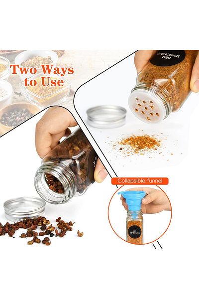 Saharaz 24 Glass Spice Jars,with Labels-4oz Empty Square Containers,with White Paint Pen Silicone Funnel