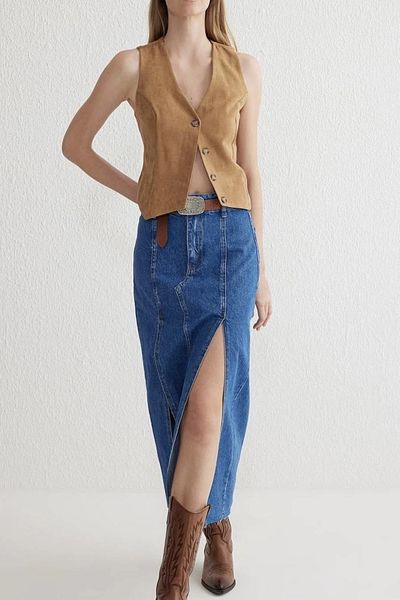 KAZAX Tower Double Slit Jean Skirt with Gun S140