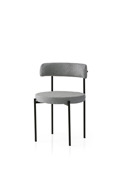 Atolye Casa Gini Sandalye Siyah Ayak Gri Beyaz Kumaş 2 Adet