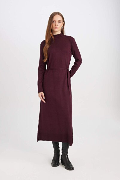 DeFacto Regular Fit Half Turtleneck Basic Plain Slit Long Sleeve Maxi Knitwear Dress A9807Ax24Wn