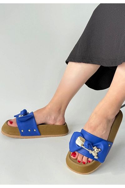 KAZAX Jude Blue Leather Teddy Bear Slippers