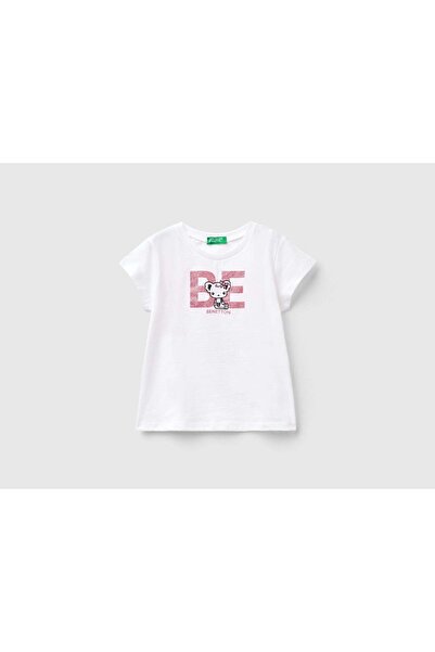 United Colors of Benetton تي شيرت مطبوع من القطن العضوي للبنات