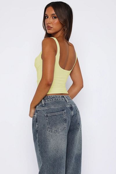 Edela Diver Fabric Gathered Strap Butter Yellow-Blouse 3036