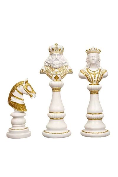 BLA BLA FOAM SET of 3 resin chess pieces, king 29 cm, queen 27 cm, knight 18 cm, white/gold
