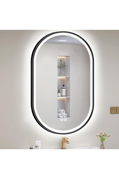 K Korman Oglindă ovală pentru baie cu LED 60x100cm, sistem tactil, anti-aburire, reglabilă intensitatea luminii