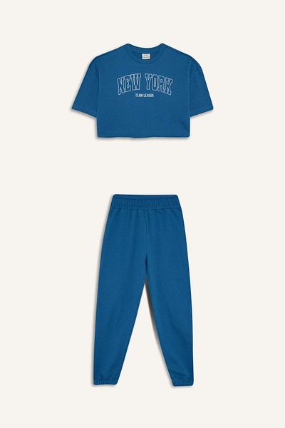 DeFacto Girls' 2-Piece Set Printed Short-Sleeved T-Shirt and Elastic Waist Sweatpants E6414A825Au
