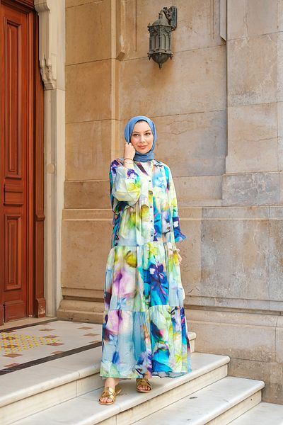 LOCCO Rochie de damă cu model Tie Dye Albastru