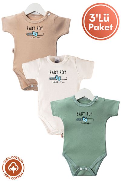 miniel organic Baby Boy 100% Organic Cotton Baby Boy Printed 0-12 Months 3-Piece Short Sleeve Baby Bodysuit