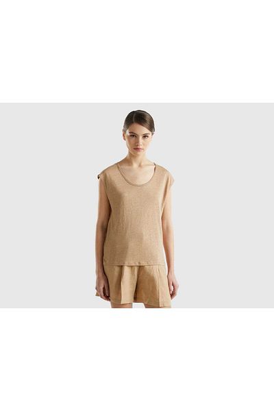 United Colors of Benetton Women's Short Sleeve Solid Blouse with Round Neck
