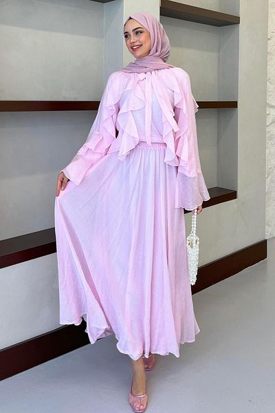 Pasaklıkontes Spanish Sleeve Ruffle Skirt Suit Dust Pink