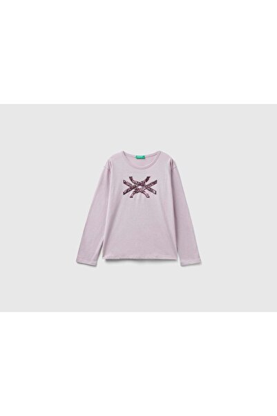 United Colors of Benetton Kids' Long Sleeve Cotton T-Shirt with Sequins