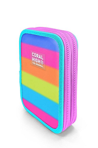 Coral High Patterned Double Layer Pen Bag