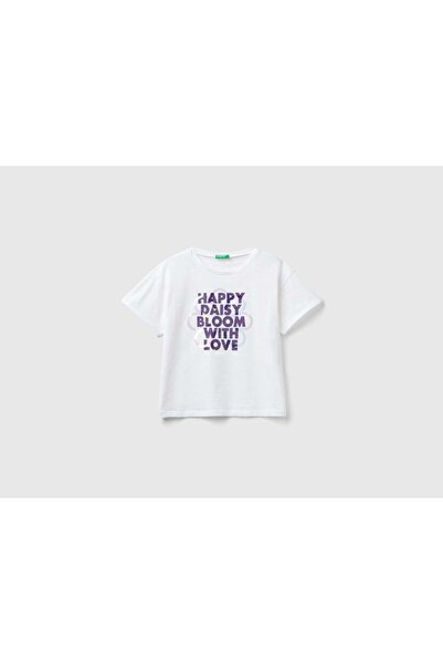 United Colors of Benetton تي شيرت للأطفال بأكمام قصيرة وطبعة على الصدر