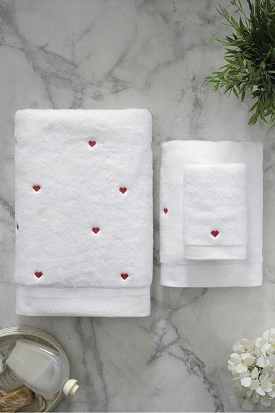 Soft Cotton Soft Cotton 100% Cotton 3-Piece White Embroidered Bath Towel Set 30x50+50x100+85x150 cm