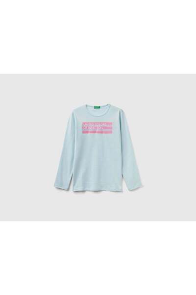 United Colors of Benetton تي شيرت بناتي بأكمام طويلة وطبعة جرافيكية