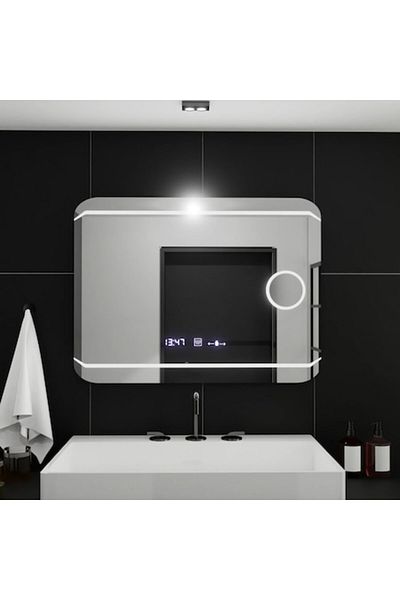 Marcello Funghi Oglindă de baie cu LED, senzor, sistem de dezaburire Brillante, ceas, memorie temperatură, 3 culori, Cosm