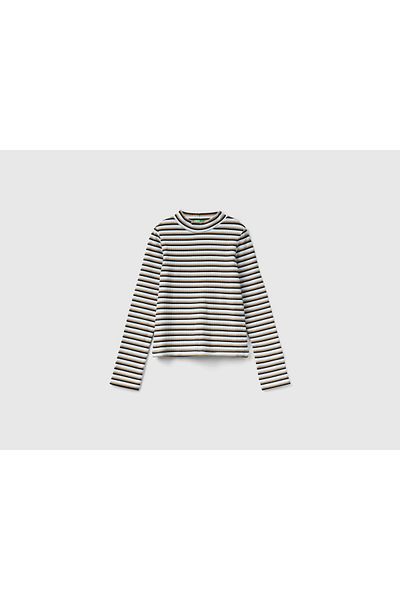 United Colors of Benetton Girls' High Neck Striped T-Shirt