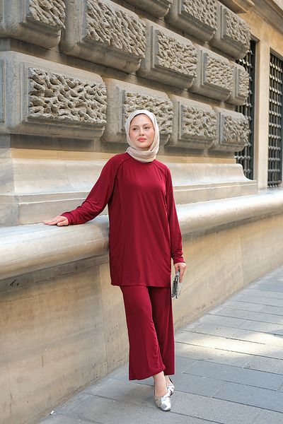 LOCCO Women's Piece Detail Double Suit Claret Red