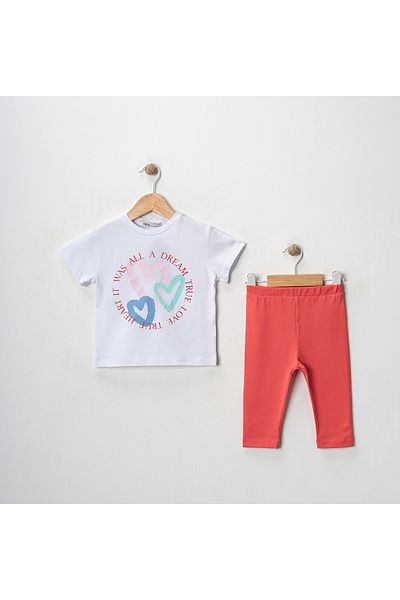 MK Mukko Kids Girls' Heart Printed Basic Seasonal/Summer Leggings T-Shirt Bottom Top Set