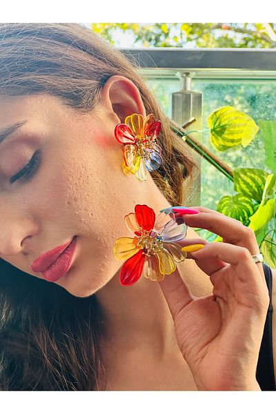 Gönülden Tasarım Flowered Mica Women's Earrings 7 cm Colorful