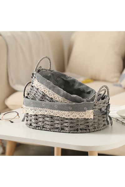 Cozy Nest Set of 2 Woven Baskets with Handles Storage Bins with Sturdy Plastic Frame, Removable Fabric Liners