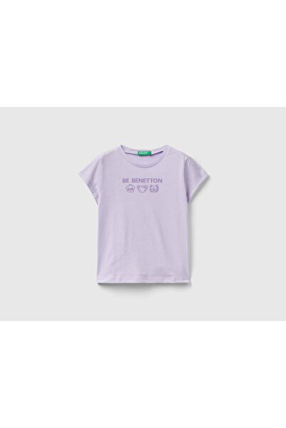 United Colors of Benetton تي شيرت مطبوع بأكمام قصيرة للبنات مصنوع من القطن بن...
