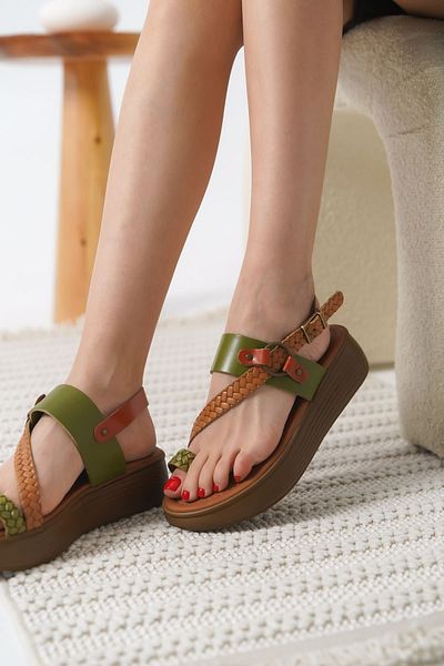 MarjinalTrendim Likya Multicolored Genuine Leather Sandals
