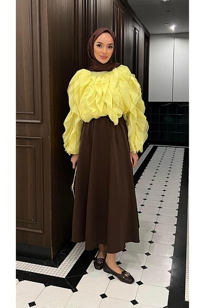 BİNAAR Seasonal Scuba Skirt Brown