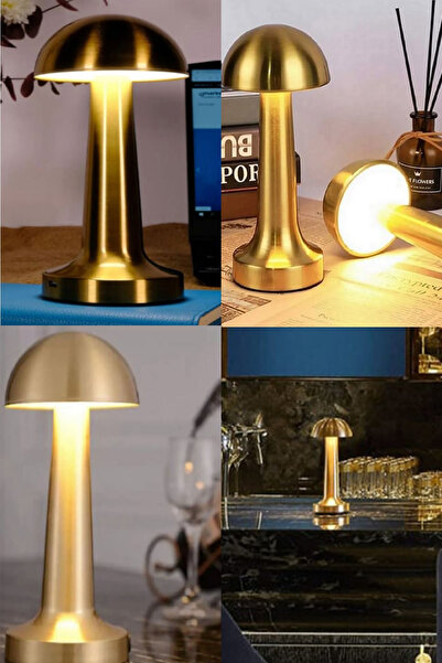 CİYU TİCARET 3 Işık Renkli Şarjlı Masa Lambası Gold Kasa Yemek Masası Kafe De...