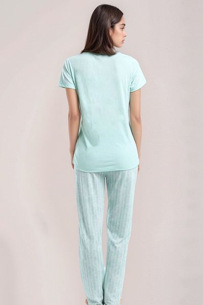 Pierre Cardin Women's Mint Green Short Sleeve Pajama Set - Comfortable and Stylish Loungewear