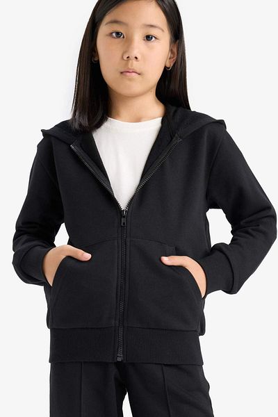 DeFacto Girl's Basic Plain Hooded Zippered Sweatshirt C8110A825Au