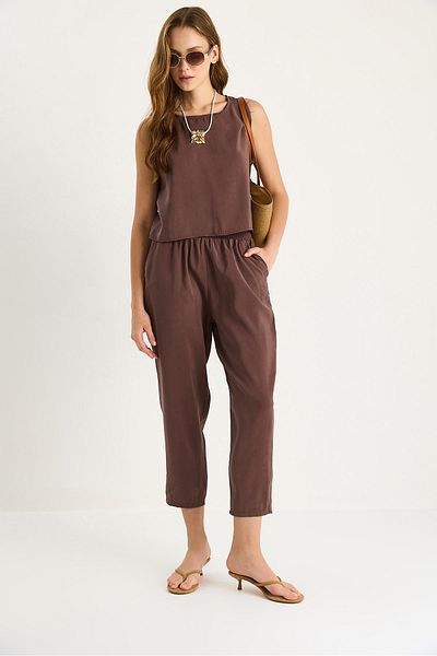 Bianco Lucci Women's Thick Strap Blouse Elastic Waist Pants Modal Suit 3089 60283231