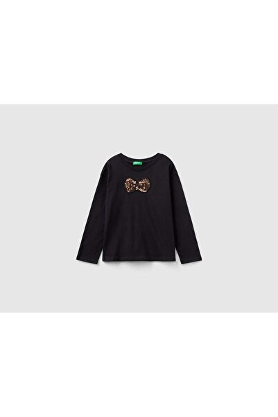 United Colors of Benetton تي شيرت أطفال بأكمام طويلة مع فيونكة أمامية