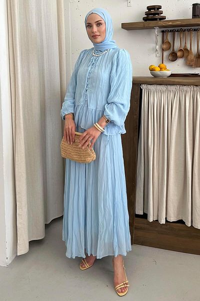 Pasaklıkontes Striped chiffon skirt suit baby blue