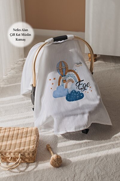 Astral Baby %100 Pamuk İsme Özel Çift Katlı Müslin Puset Örtüsü-Balon