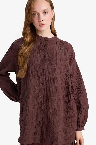 DeFacto Relax Fit Crew Neck Seersucker Textured Long Sleeve Tunic D4145Ax25Au