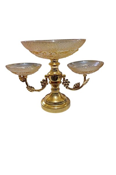 CENGİZ ÇEYİZ Kristal 3 Kollu Meyvelik Biblo Şamdan 40x29x25 cm MZD-140-3