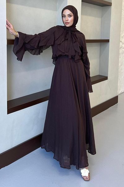 Pasaklıkontes Spanish sleeve ruffle hem suit brown
