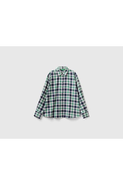 United Colors of Benetton Men's Long Sleeve Plaid Viscose Shirt