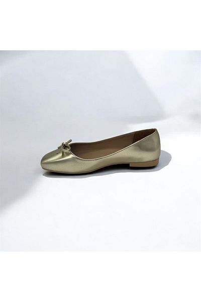 Rexba Women's Daily Gold Mn Ribbon Detail Stylish Business Office Travel Ballet Flat