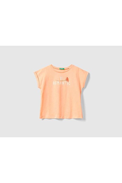 United Colors of Benetton تي شيرت بناتي من القطن العضوي بأكمام قصيرة