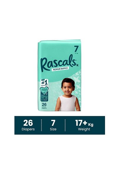 Rascals Premium Baby Diapers - Size 7, 17+ kg, 26 Count