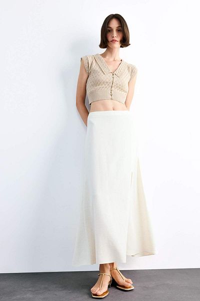 DeFacto Crop Collar Button Crochet Short Sleeve Cardigan F7500Ax25Sm