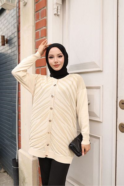 NATUFIAN STORE Jachetă hijab cu model cu sclipici mercerizată pentru femei