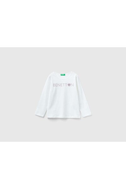 United Colors of Benetton تي شيرت بناتي من القطن العضوي بطبعة لامعة